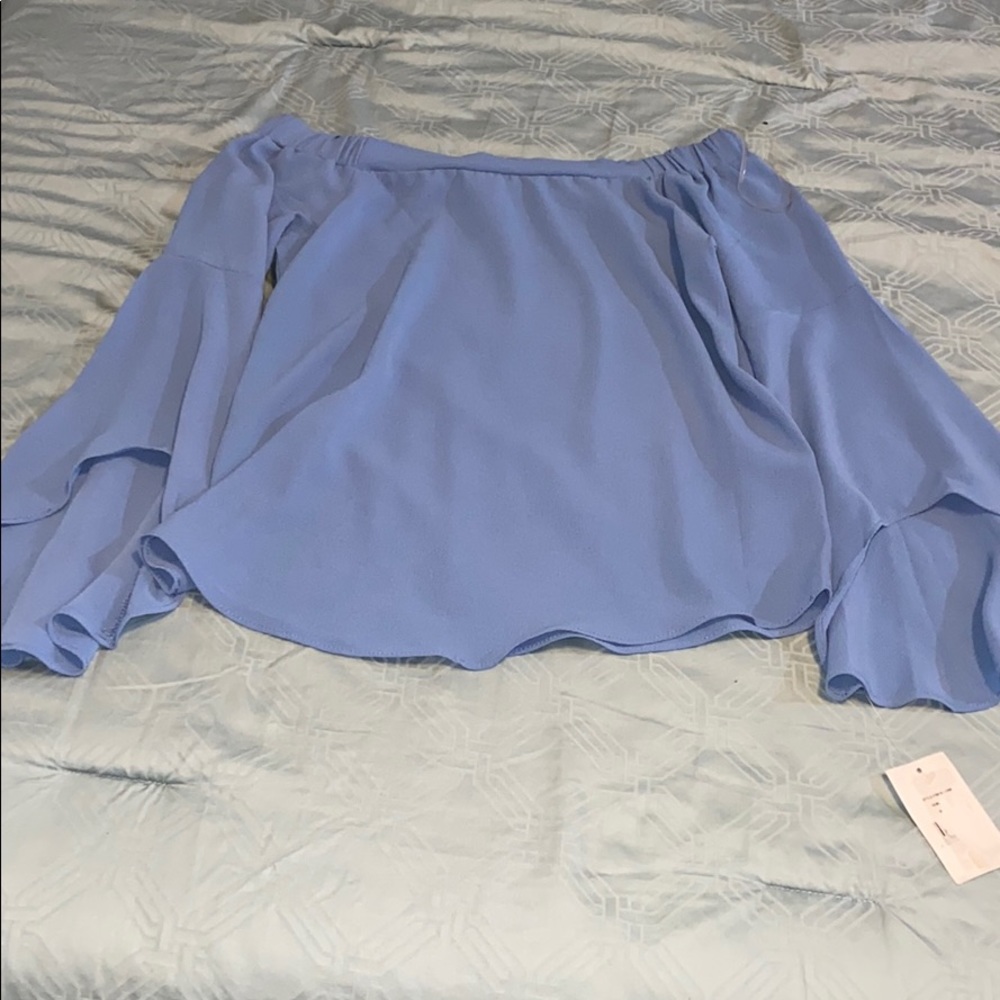 Blue off shoulder blouse